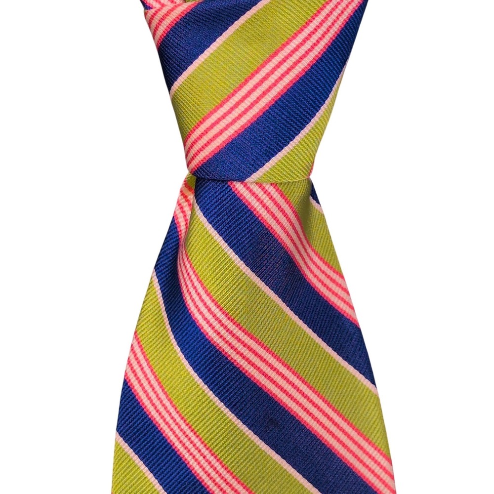 VTG Brooks Brothers Makers Necktie Mens OS Green Blue Pink Silk Striped USA Made